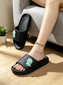 Women's Cartoon Monster Slippers, Soft EVA Platform Slide Sandals, Non-Slip Quick-Dry Indoor & Outdoor Shower Bathroom Slides - Style B-black - View 6