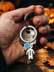 Halloween Custom Candy Keychain, Trick-Or-Treat Series. Personalized Engraved Stainless Steel Name Keychain, Custom Family Gift For Holidays - Silver - View 5