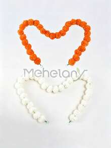 MEHELANY 6/3/1pc Orange & White Artificial Marigold Wreath, Plastic Faux Flower Autumn Hanging Decor, Suitable For Day Of The Dead, Diwali Party Decoration, Graduation Ceremony, Photo Backdrop, Wall Decor, Outdoor Garden, Patio Decoration - Orange White - View 5