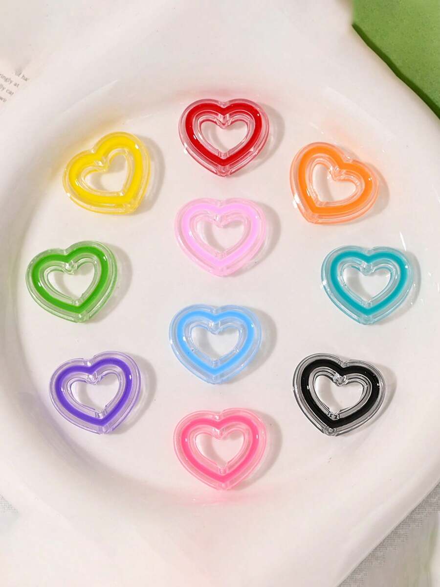 20pcs 24mm Transparent Colorful Acrylic Oil Drop Beads Hollow Heart Beads DIY Beading Loose Beads Phone Chain Accessories - Hollow Heart Beads - View 1