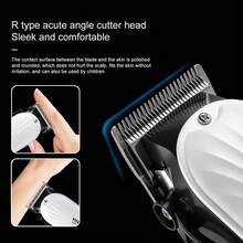 HIENA Professional Hair Clipper, USB Rechargeable Cordless Hair Trimmer With LCD Power Display, Stainless Steel R‑Shape Blade, Adjustable Cutter Head, Guide Combs Kit For Home Barber Salon Hair Cutting - White - View 5