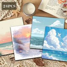24 Sheets Beach Ocean Scenery Scrapbook Paper, 6 Inch Square Non-Repeating, Watercolor Beach Sunset Ocean Seagull Landscape Background Paper, Junk Journal Collage Decorative Paper, DIY Handmade Greeting Card Creation, Artistic Style Handmade Small Gifts - Square - View 3