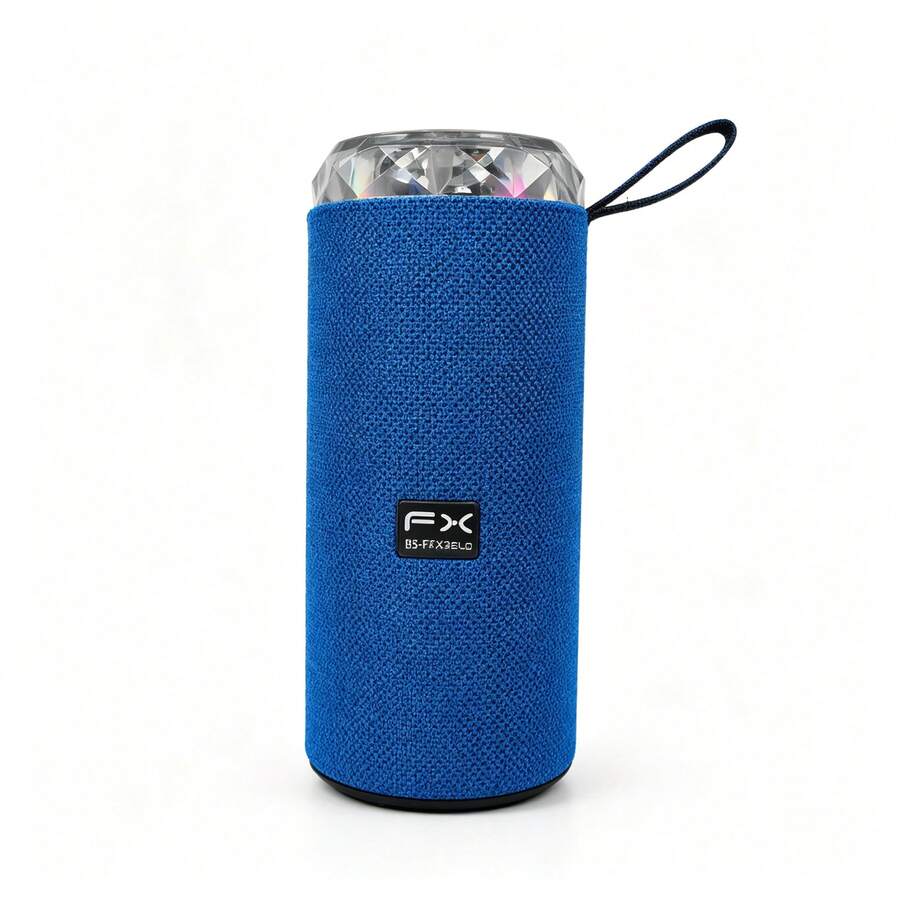 Parlante Bluetooth Portátil con Efectos de Luz RGB, Radio FM y Ranura para Micro SD, Bocina Recargable de Tela con Correa, Sonido Potente para Fiesta y Exterior - Azul - Ver 1