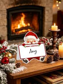 1 Set Foldable Santa Claus Shaped Place Cards (Writable Paper), Suitable For Christmas Party Table Decoration, Seat Cards, Dessert Table Decor, Sign-In Table Number And Table Setting, Enhance Holiday Atmosphere - Multicolor - View 6