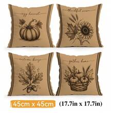 4 piezas/1 pieza Funda de almohada con patrón de ilustración de boceto de calabaza de cosecha de otoño vintage sin relleno, funda de almohada impresa por un solo lado, adecuada para sala de estar, dormitorio, decoración del hogar, funda de almohada para todas las estaciones - Multicolor 07 - Ver 16