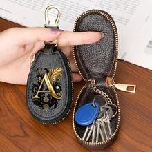 Litchi Pattern Key Bag -Black Gold Letters A-Z Car Key Protection Cover,PU Key Storage Clip,Zipper Bag,Car Key Storage Device,Car Keychain,Unisex Gift - Multicolor - View 8