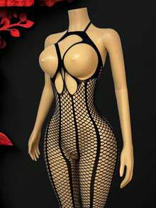 Ladies Sexy Lingerie Women Hollow Out Tight Hot Pantyhose Mesh Bodysuit Stockings Perspective Sexy Long Socks - Black - View 3