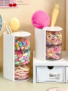 1pc Multi-Functional Rotating Desktop Storage Box, Rotating Multi-Layer Transparent Hair Accessory Storage Box, Room Rotating Desktop Storage Box, Hair Accessory Storage Box, Hair Accessory Storage Box, Best Birthday Gift. - Multicolor - View 4