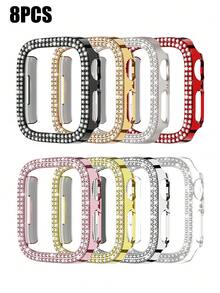 8PCS Rhinestone Watch Protective Case, Compatible With Apple Watch Case Models 40mm 41mm 42mm 44mm 45mm 46mm 49mm, Fashionable Luxury Sparkling Rhinestone Inlay, Hard PC Hollow Watch Case, Compatible With Apple Watch Series Ultra/SE/12/11/10/9/8/7/6/5/4, Compatible With Apple Watch Women's Smart Watch Case. Easy To Wear, Sensitive Touch - Multi-color 5 - View 14