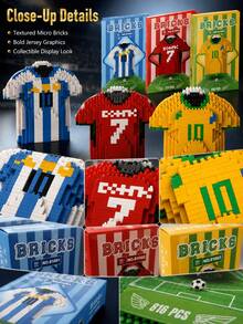 FIFA Football Jersey Building Blocks, 700+Pcs Messi Cristiano Ronaldo Neymar Shirt Model, DIY Sports Collectible Desktop Display Gift For Football Fans, Ages 14+ - Multicolor - View 5