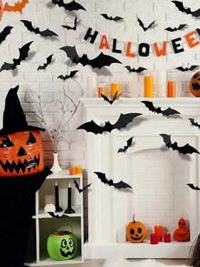 120/72/60/12pcs Halloween Bat Decorations, Halloween 3d Bat Wall Decor, Black Bat Wall Stickers, Black Bat Decals, Reusable, Suitable For Bathroom, Bar, Restaurant, Bedroom Door, Halloween Party Supplies, Winter Halloween Home Decor - Multiple Styles - View 4