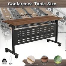 Mesa de conferencias plegable móvil con ruedas silenciosas, mesa de entrenamiento de madera grande de 47 pulgadas para oficina, aula y seminario, diseño modular para uso versátil - A-120cm/47.2cm - Ver 3