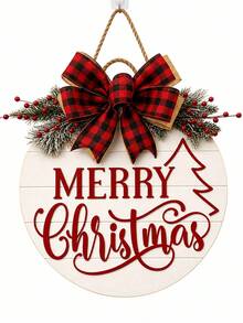 1pc Christmas Party Door Sign Decoration, Christmas Wooden Hanging Ornament, Christmas Decor, Artificial Woven Christmas Wreath, Wooden Door Wreath, Suitable For Home, Garden And Outdoor Holiday Decoration, Front Door Decor - Multicolor - View 11