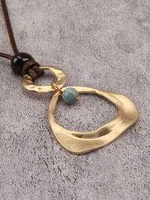 1pc Bohemian Vacation Style Asymmetrical Alloy Rhinestone Pendant Woven Wax Rope With Round Beads Necklace, Long Necklace For Festival Gift Atmosphere, Halloween Party Gathering Daily Accessory, Gift For Classmate, Female, Elder - Wax Rope - View 6