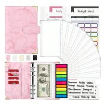 YICHN Organizador De Dinero A6,Agenda A6 de Anillas Desmontable + 12 Tarjetas dePresupuesto +12 Sobres para Efectivo +stickers en inglés y etiquetas. Incluye 200calcomanfas de regalo. Gris - Rosa - Ver 1