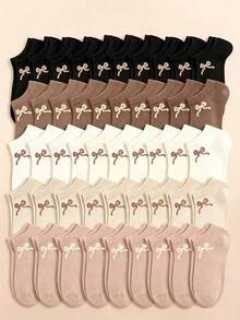 5/10/20 pares de calcetines aleatorios para mujer, calcetines de tobillo con detalle de lazo lindo, accesorios casuales diarios para otoño y regalos de vuelta a la escuela para mujeres - Multicolor - Ver 3