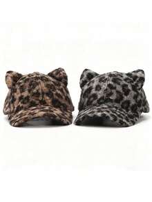 1pc Personalized Vintage Leopard Print 3D Cat Ear Plush Baseball Cap - Multicolor - View 8