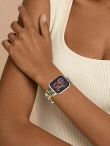 Vintage Green Gemstone Sunflower 2D Printed Silicone Watch Band Compatible With Apple Watch 40mm/41mm/42mm/44mm/45mm/46mm/49mm, Soft Comfortable Casual Sports Rivet Buckle Watch Band Compatible With Apple Watch Series Ultra/11/10/9/8/7/6/5/4/SE, Compatible With Apple Watch Men's Women's Smart Watch Band - UV054-emerald Sunflower - View 6