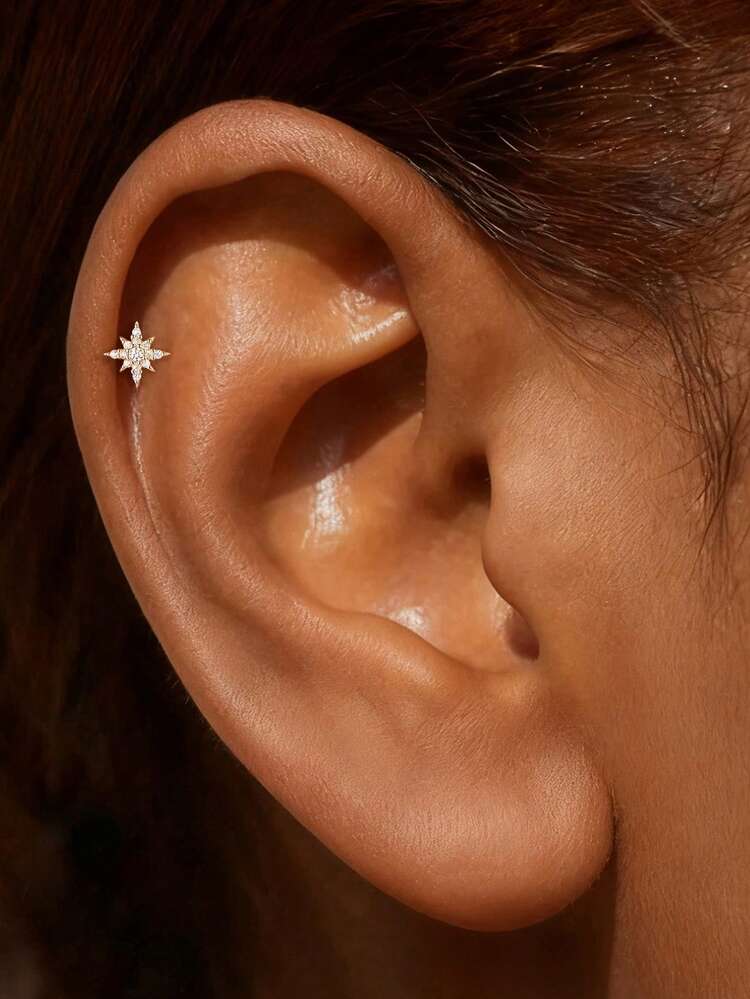 1 Buah Anting Hidung Bintang Delapan Berujung CZ Perak Sterling 925 Hypoallergenic Perhiasan Tindik Tulang Rawan Tubuh Cincin Hidung untuk Wanita Pria Pemakaian Sehari-hari & Hadiah - Emas - View 6