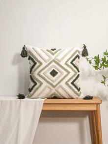 1pc/2pcs Bohemian Flocked Diamond Throw Pillow Cover With Tassel Corners, Rhombus Geometric Pattern, Olive Green & Sage Green, 18x18 Inch & 12x20 Inch, Suitable For Living Room Sofa, Bedroom Bed, Headboard, Outdoor Garden, Farmhouse Party Decor (Pillow Insert Not Included) - Green - View 9
