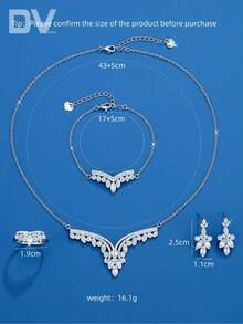 DV JEWELRY Juego de joyas de 5 piezas/set con circonita cúbica chapada en oro blanco, collar, pulsera, pendientes, anillo con apertura oculta, regalo de joyas elegante para citas, fiestas, aniversarios - Plateado - Ver 6