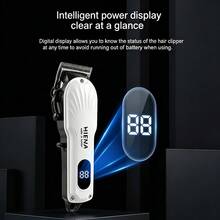 HIENA Professional Hair Clipper, USB Rechargeable Cordless Hair Trimmer With LCD Power Display, Stainless Steel R‑Shape Blade, Adjustable Cutter Head, Guide Combs Kit For Home Barber Salon Hair Cutting - White - View 6
