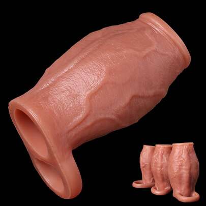 Manga Peniana Premium de Silicone Macio Texturizado com Realce para Homens, Suporte Flexível de 3,6" com Circunferência Central Ampliada, Anel Peniano, Brinquedo Sexual Adulto para Homens e Casais, Design Aberto no Top para Sensação Natural
