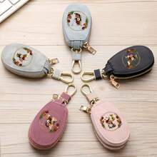 Floral Wreath Letter A-Z Car Key Holder, Mini Car Key Storage Bag, PU Leather Keychain Wallet, Zipper Pouch, Car Key Organizer, Car Keychain, Unisex Gift - Multicolor - View 11
