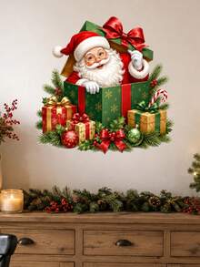 1pc Christmas Gift Box Wall Sticker, Santa Claus & Reindeer Surprise Gift Box Decoration Decal With Christmas Ornaments Holly Leaves Candy Cane And Holiday Present Design Self-Adhesive PVC Removable Waterproof Wall Sticker For Christmas Home Decor - Christmas Fun Wall Stickers - View 9