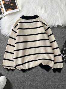 Boys' & Teens' Fashion College Striped Small Collar Pullover Sweater, Spring/Autumn/Winter, Halloween - Apricot - View 3