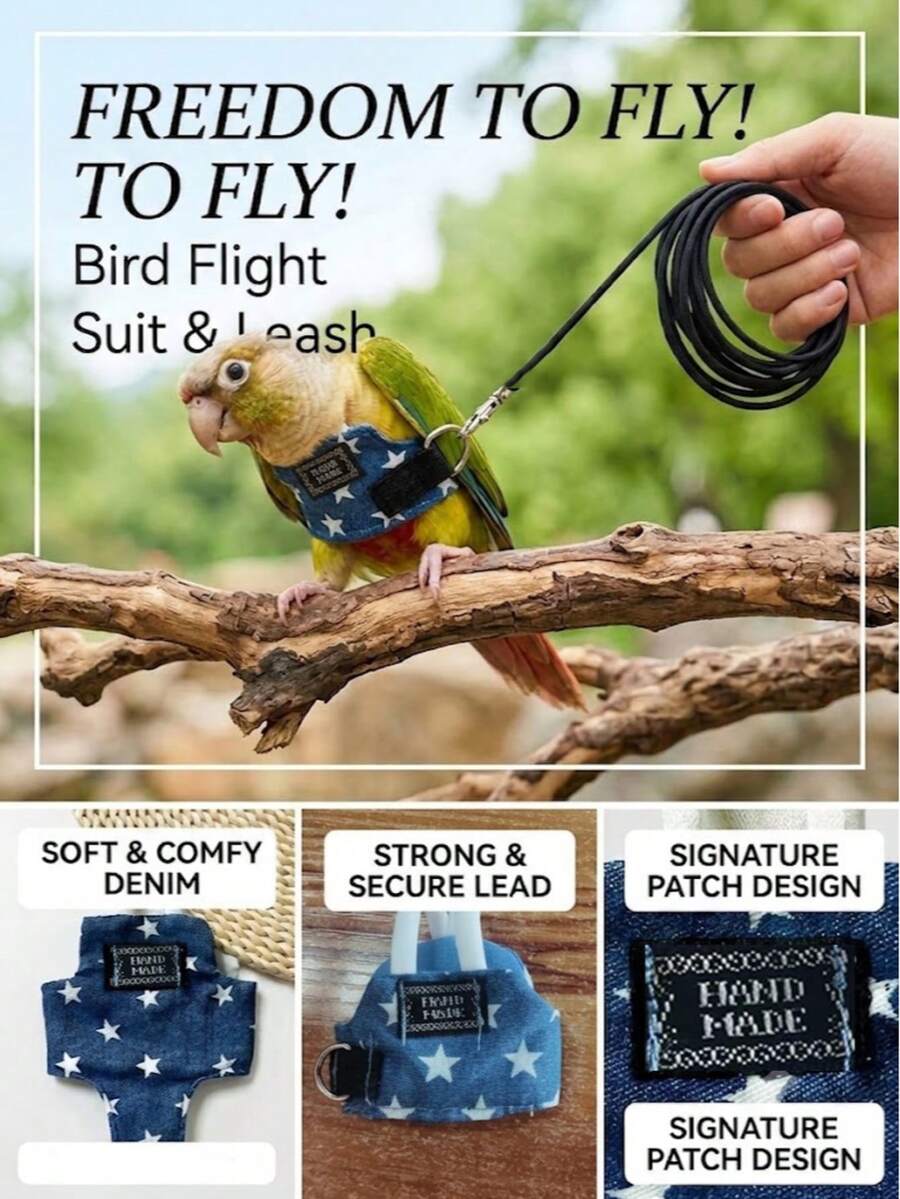 Parrot Flight Suit & Leash Set, Small Bird Outdoor Walking Harness, Anti-Escape Anti-Fly-Away Breathable Pet Bird Supplies - Multicolor - View 1