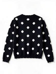 Fall/Winter Casual Versatile Crew Neck Cute Polka Dot 2 In 1 Going Out Knit Cardigan - Black and White - View 5