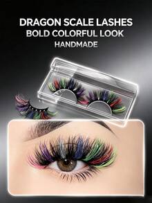 Rainbow Multicolor Faux Fur False Eyelashes, Exaggerated Voluminous Strip Lashes For Party And Cosplay - Multicolor - View 3