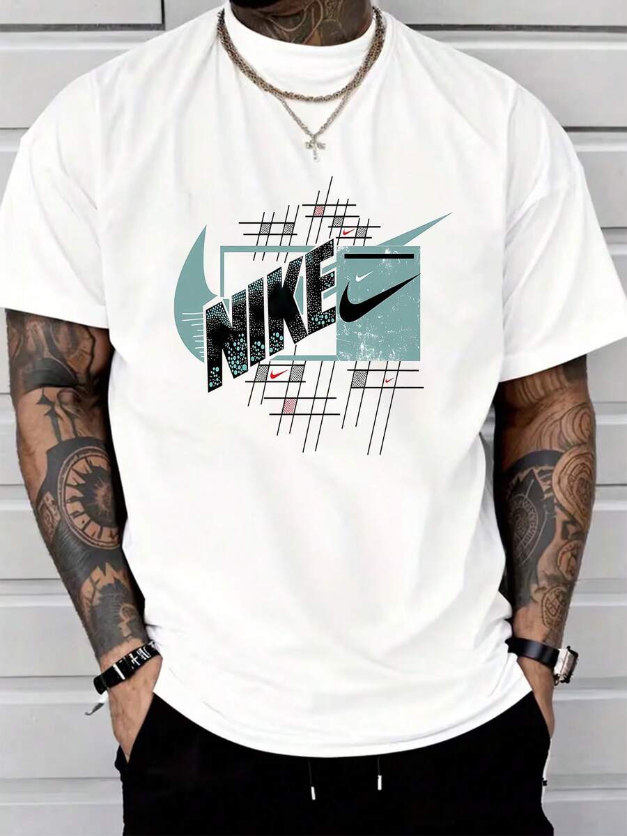 Men's Pure Cotton Short-Sleeved T-Shirt Casual Summer Daily Wear Regular Fit Breathable Soft Fabric Basic Style Printed Tee - 白色 - 查看 1