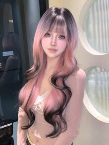 alicegarden 30-Inch Long Synthetic Wig Featuring A Natural Wavy Style In A A Stunning Multicolor. Designed With Bangs , This False Hairpiece Is Perfect For Ms Daily Party Cosplay Use, Offering A Natural And Natural Durable Wig Gift For Ladies. - Multicolor - View 5