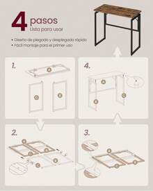 VASAGLE Folding Table, Folding Desk, Rounded Edges, 80 X 40 Cm - A - View 7