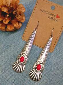 1 Pair Of Bohemian-Style Vintage Carved Stone Teardrop Earrings, Suitable For Women's Daily And Holiday Wear - Earrings - View 15