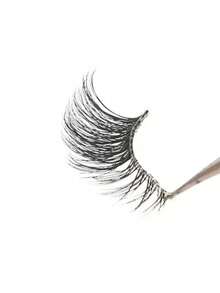 7 Pasang Bulu Mata Pendek Alami Model Cat Eye Crisscross dengan Pita Transparan - Perlengkapan Makeup Harian - Hitam - View 4