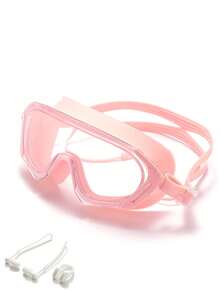 Gafas de natación de marco grande para adultos, gafas de natación unisex con amplio campo de visión, lentes claras de alta definición, correa doble ajustable con ajuste cómodo, equipo de natación para entrenamiento en piscina y fitness, incluye clip nasal y tapones para los oídos - Amarillo - Ver 4