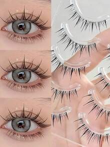 5 Pairs Thai-Style False Eyelashes, Korean Style, C Curl, 6-12mm Mixed Length, Long & Intertwined Design, Create 3D Voluminous & Natural Enlarged Eye Effect, Soft & Lightweight, Comfortable Fit, Easy DIY Application, Save Makeup Time, Simple Operation For Beginners, Reusable, Suitable For Daily, Date, Travel & Party Looks, Ideal Holiday Gift For Best Friend Or Girlfriend - Black - View 7