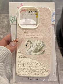 1pc White Rose Book Page Swan Pattern Personalized Minimalist Anti-Drop Soft TPU Fashion Phone Case, Full Coverage Anti-Stain Protective Shell, Compatible With IPhone 17 16 15 14 13 12 11 Pro Max, Air And Series Models - Baby Pink - View 2