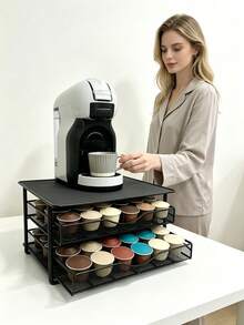 2‑Tier Iron Coffee Capsule Storage Drawer, Metal Mesh Coffee Pod Holder, 72‑Capsule Capacity Pull‑Out Organizer Stand For Coffee Machine Countertop, Non-Slip Tabletop, Black Coffee Pod Storage Rack For Home Kitchen Coffee Bar - Black - View 4