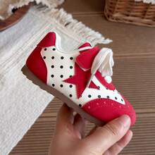 Girls' Cute Patchwork Casual Sports Shoes, Wide Toe, Durable Soft Sole, Hook And Loop, Indoor/Outdoor Flat Shoes - Red - View 2