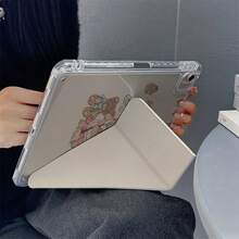 1件復古卡通甜美熊與兔子印花 3+Y 折疊多角度磁吸支架平板保護殼，附筆槽與自動休眠/喚醒功能，相容 iPad PRO/AIR、Pad 5/6/7、Pad、MatePad、Honor Pad - 彩色 - 查看 6