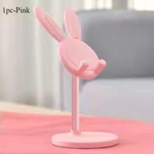 1pc Adjustable Plastic Desktop Phone Stand, Minimalist Modern Pink Long Ear Design, Round Base, Mesh Backrest, Practical Holder For Daily Home And Office Use - Multicolor - View 6