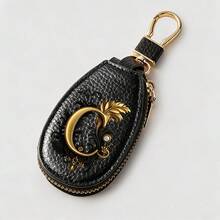 Litchi Pattern Key Bag -Black Gold Letters A-Z Car Key Protection Cover,PU Key Storage Clip,Zipper Bag,Car Key Storage Device,Car Keychain,Unisex Gift - Multicolor - View 29
