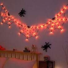 Lampu Jaring Laba-laba Halloween, Ornamen Jaring LED 70 inci, Bertenaga Baterai, Tahan Air, Dekorasi Pesta Luar Ruangan - Laba-laba Menikah dengan Lampu - View 13