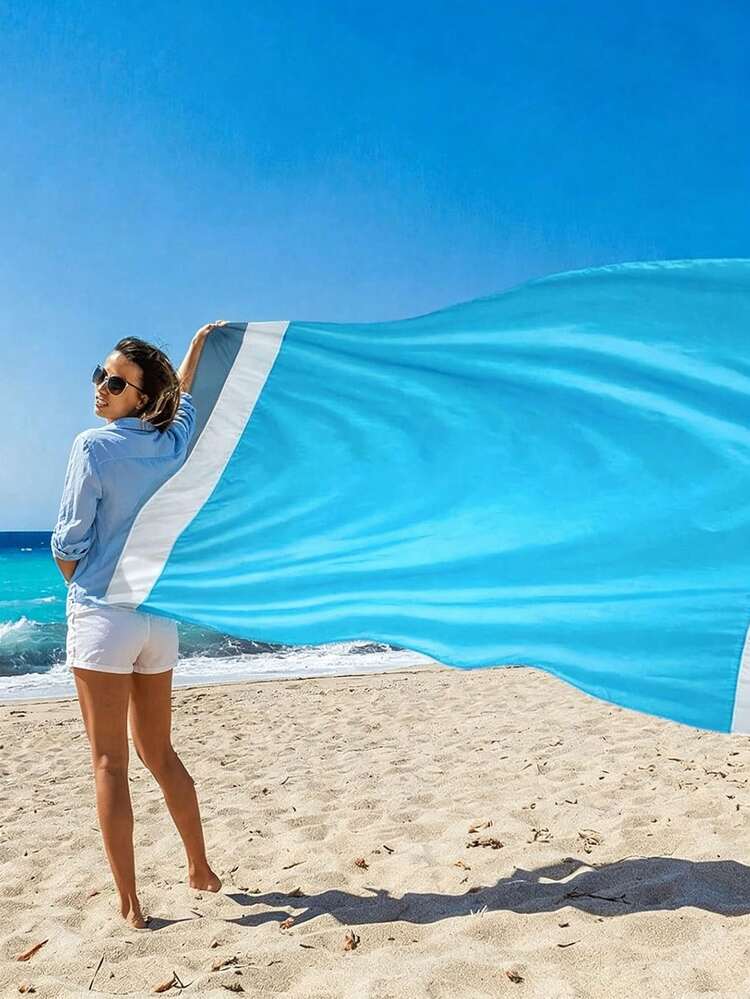 1pc Waterproof Beach Mat, Extra Large Waterproof Beach Blanket, Foldable Waterproof Pocket Beach Blanket, Portable Lightweight Picnic Beach Mat, Quick Dry Outdoor Picnic Blanket, Waterproof Sand-Proof Beach Blanket, Suitable For Picnic, Travel, Camping - Multicolor - View 2
