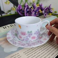 New 250ml Floral Ceramic Coffee Cup And Saucer Set, European Style Afternoon Tea Set, For Home Daily Use And Gifting - Mauve Purple - View 5