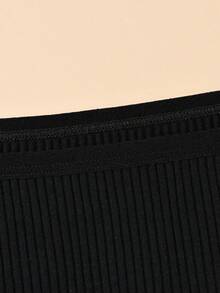 Teowryxou 4pcs Plus Size Women Black Ribbed Cotton Blend Mid Rise Triangle Panties, Soft Stretch Breathable Solid Briefs, Daily Underwear Pack - Black - View 6